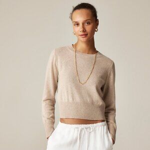 J. Crew Cashmere Shrunken Cropped Fit Heather Stone Beige Crewneck Sweater M NWT